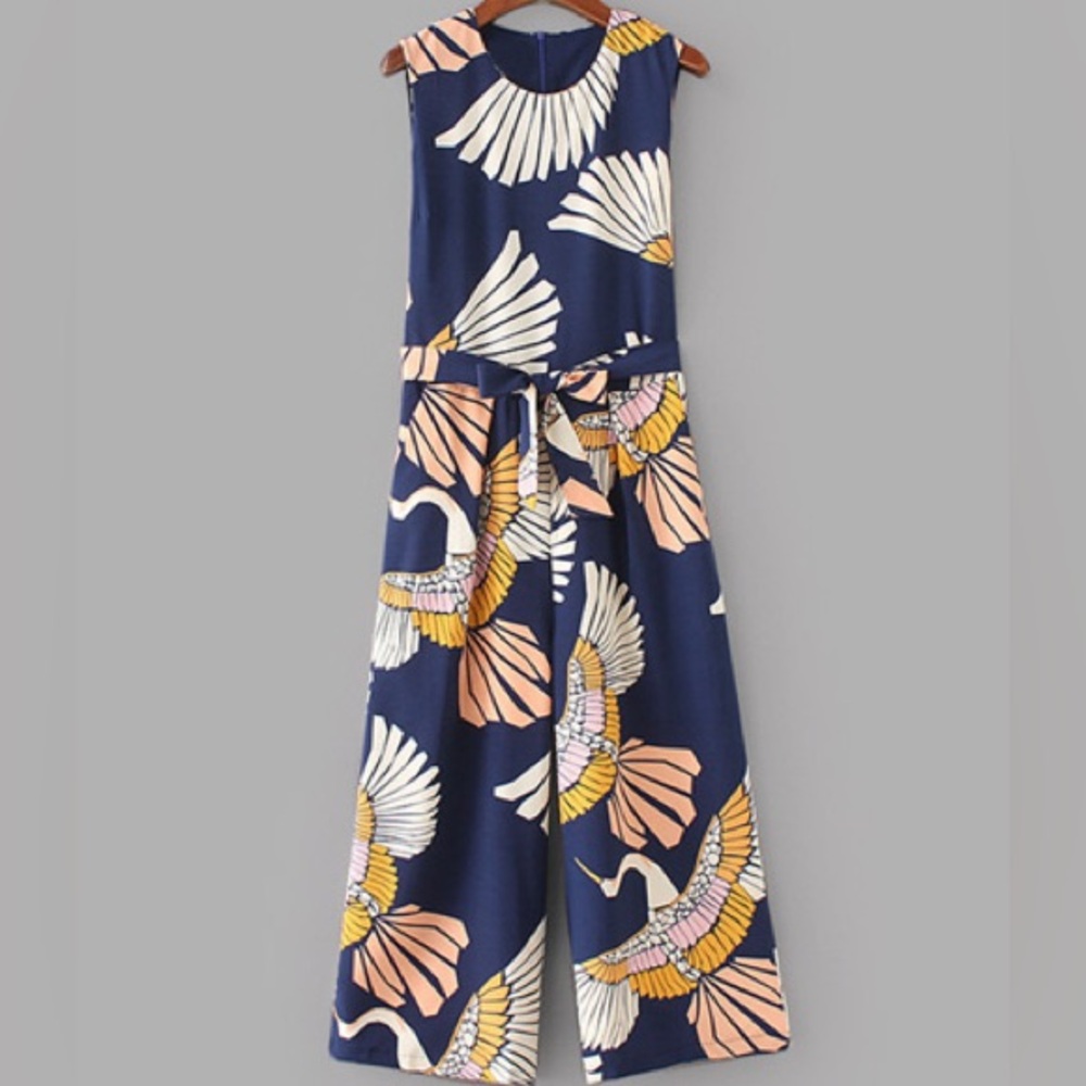 Aveloria Wide Leg Jumpsuit with Crane Print